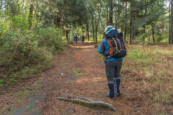 Een Groep Toeristen Wandelen Klimmen Naar Top Van Iztaccihuatl Vulkanische — Stockfoto