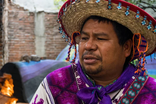 Primer Plano Hombre Tribu Huichol México — Foto de Stock