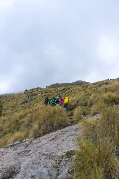 Een Groep Bergbeklimmers Klimt Naar Top Van Een Berg — Stockfoto