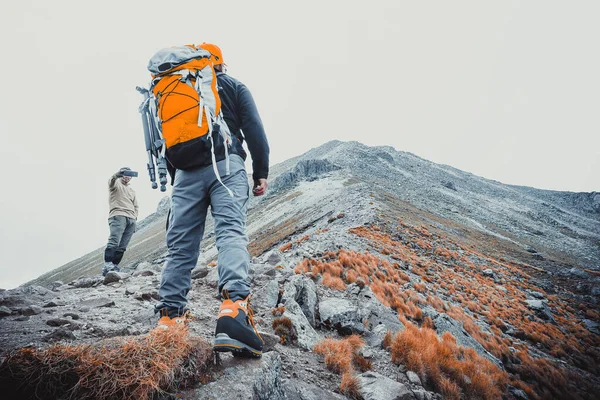 Randonneur Avec Sac Dos Debout Sur Sommet Montagne — Photo