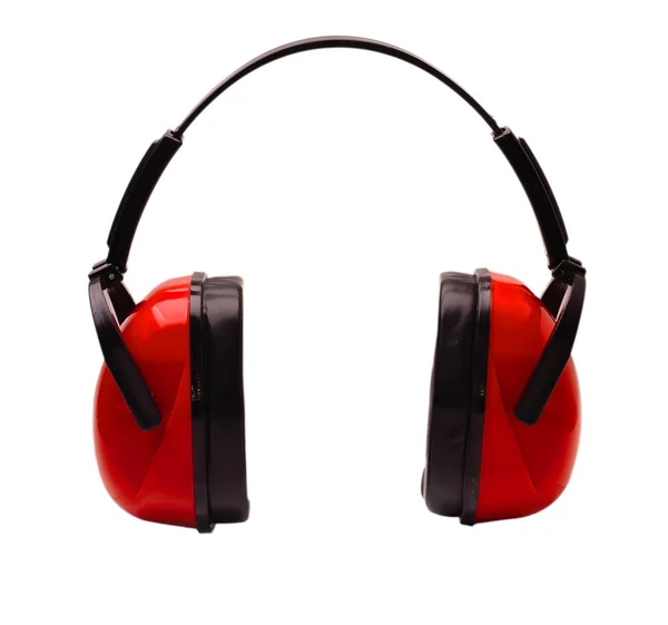 Fones de ouvido vermelhos para trabalhar na máquina — Fotografia de Stock