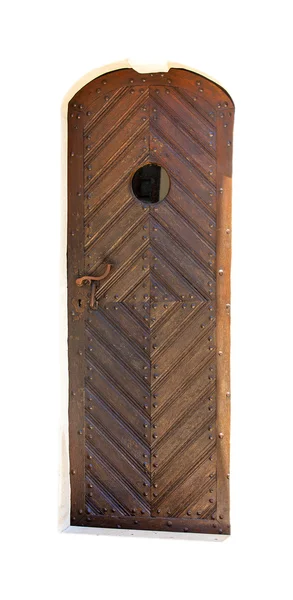 Holzverschlossene Tür auf weißem Hintergrund — Stockfoto
