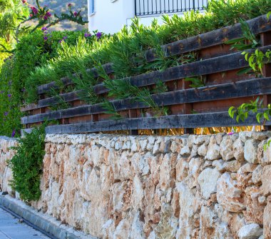 çiçek ve çim ile ahşap çit