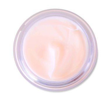 Boş kozmetik kavanozunun beyaza izole edilmiş üst görünümü