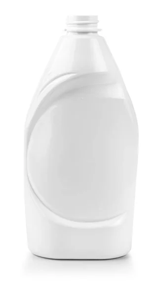 Otevřená bílá plastová láhev s víčkem vedle sebe, izolovaná na bílém — Stock fotografie
