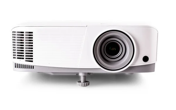 Witte Multimediaprojector Geïsoleerd Witte Achtergrond — Stockfoto