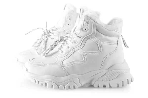 Λευκά Sneakers Για Γυναίκες Απομονωμένες Λευκό Φόντο — Φωτογραφία Αρχείου