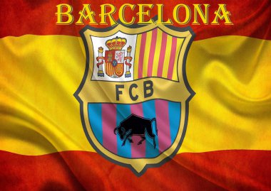 FC Barcelona futbol kulübünün kumaş desenli bayrağını sallıyor.