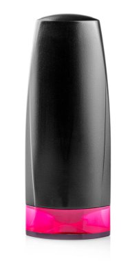 Beyaz tenli erkekler için bir şişe şampuan veya losyon.