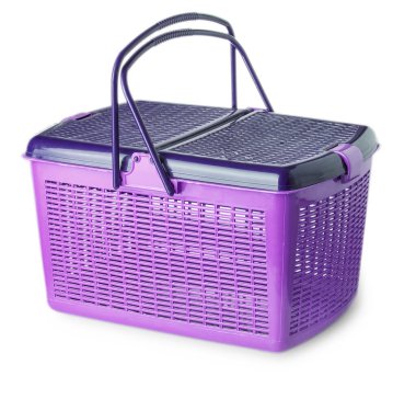 El işi plastik sepet beyaz arka planda izole