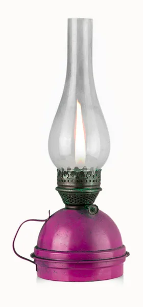 Oude Armoedige Kerosine Lamp Lamp Van Vroeger Geïsoleerd Een Witte — Stockfoto