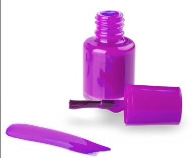 Pembe bir tırnak cilası şişesini kapat ve beyaz arka plana bırak. Seçici odak
