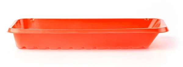 Κόκκινο πλαστικό δοχείο τροφίμων επιτραπέζια σκεύη απομονώνονται πάνω από το λευκό φόντο — Φωτογραφία Αρχείου