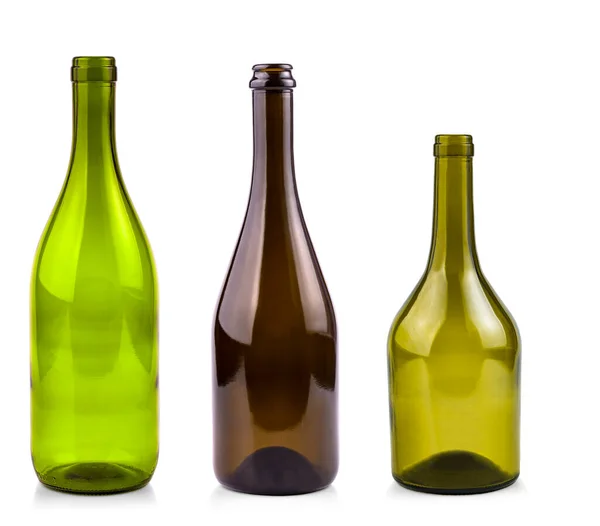 Botellas vacías de vino aisladas sobre un fondo blanco — Foto de Stock