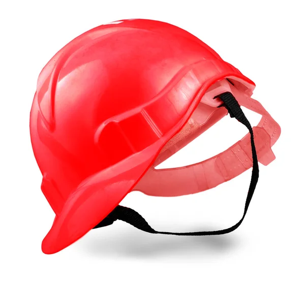 白色背景的红色塑料安全帽 — 图库照片