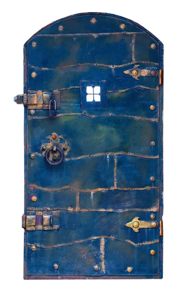 Zamknąć stare metalowe drzwi z zamkiem izolowane na biało — Zdjęcie stockowe