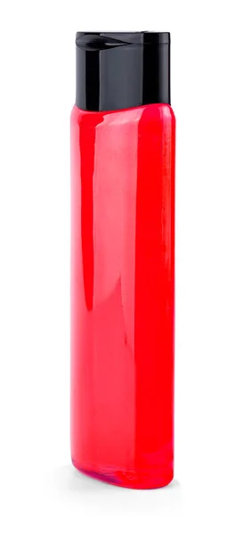 Rode Shampoo Fles Geïsoleerd Een Witte Achtergrond — Stockfoto