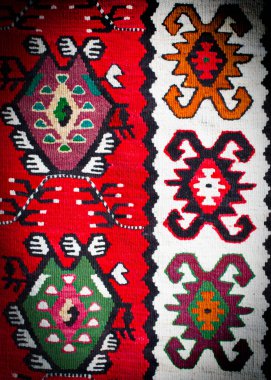 El yapımı antika bir halı parçası. Seçici odak