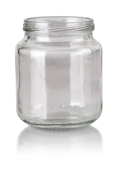 Frasco de vidro vazio aberto isolado no branco com caminho de recorte — Fotografia de Stock