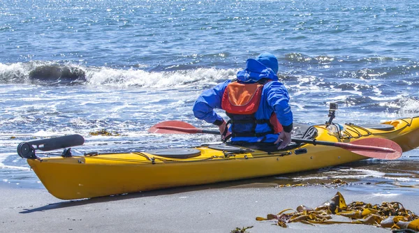 Kayakers na costa de areia do oceano Pacífico — Fotografia de Stock