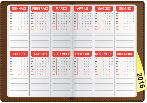 Calendario italiano 2016 Imágenes de stock libres de derechos