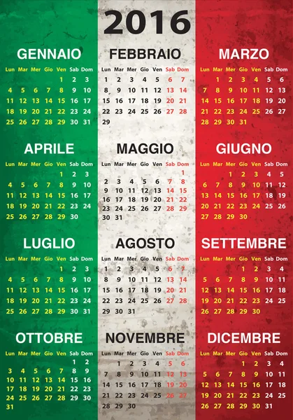 Calendario italiano 2016 Imágenes de stock libres de derechos