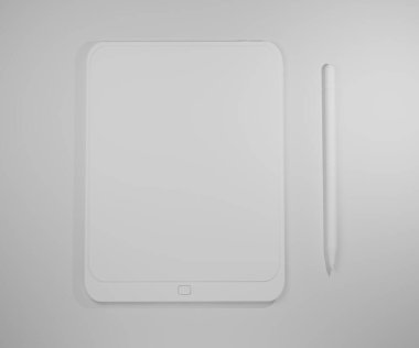 3d beyaz Tablet bilgisayarını boş siyah beyaz ekran ile izole et. Beyaz cihaz PC. Boş ekranlı ped. modelleme ürünü.