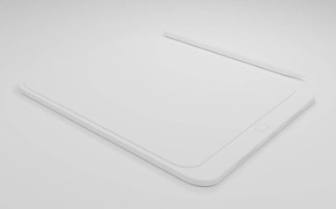 3d beyaz Tablet bilgisayarını boş siyah beyaz ekran ile izole et. Beyaz cihaz PC. Boş ekranlı ped. modelleme ürünü.