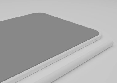 3d beyaz Tablet bilgisayarını boş siyah beyaz ekran ile izole et. Beyaz cihaz PC. Boş ekranlı ped. modelleme ürünü.