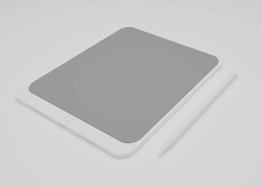 3d beyaz Tablet bilgisayarını boş siyah beyaz ekran ile izole et. Beyaz cihaz PC. Boş ekranlı ped. modelleme ürünü.
