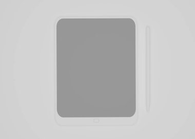 3d beyaz Tablet bilgisayarını boş siyah beyaz ekran ile izole et. Beyaz cihaz PC. Boş ekranlı ped. modelleme ürünü.