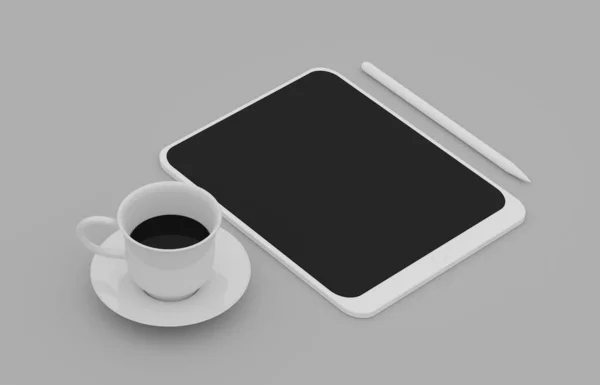 Render White Tablet Ordenador Con Pantalla Blanco Negro Aislado Dispositivo — Foto de Stock