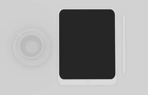 Render White Tablet Ordenador Con Pantalla Blanco Negro Aislado Dispositivo —  Fotos de Stock