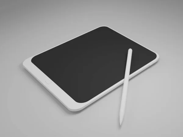 Render White Tablet Ordenador Con Pantalla Blanco Negro Aislado Dispositivo — Foto de Stock