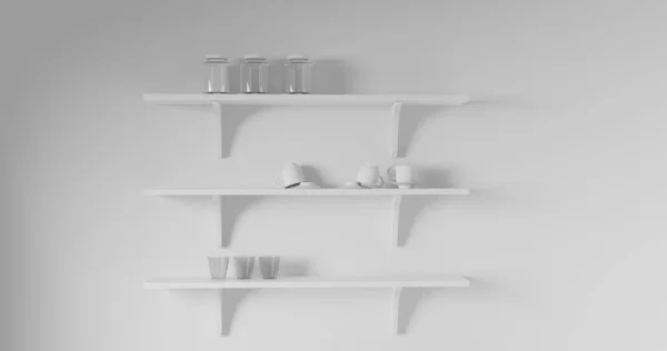 Render Front View Empty Shelf White Table Showcase Wall Background — Stock Photo, Image
