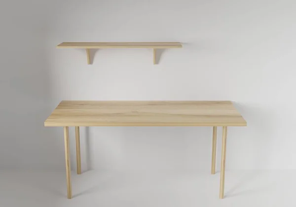 Rendre Bureau Travail Avec Fond Blanc Table Étagère Bois Espace — Photo