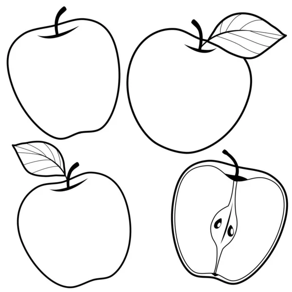 Manzanas Vector Blanco Negro Para Colorear Página — Vector de stock