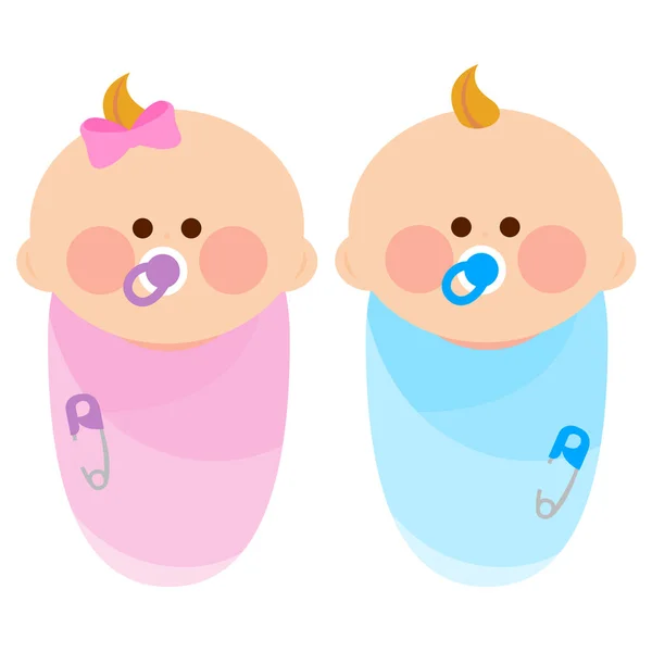 Neugeborene Mädchen Und Jungen Tücher Gehüllt Vektorillustration — Stockvektor