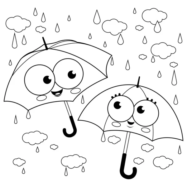 Cute Znaków Parasol Deszczu Wektor Czarno Białe Kolorowanki — Wektor stockowy