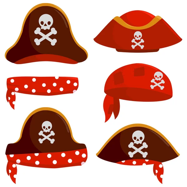 Capitão Pirata Chapéus Bandanas Cachecóis Conjunto Ilustrações Vetoriais — Vetor de Stock