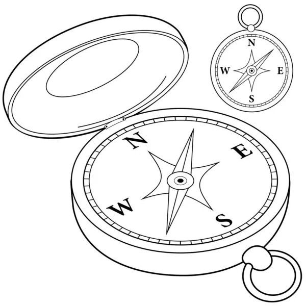 Kompass Vector Schwarz Weiß Malseite — Stockvektor