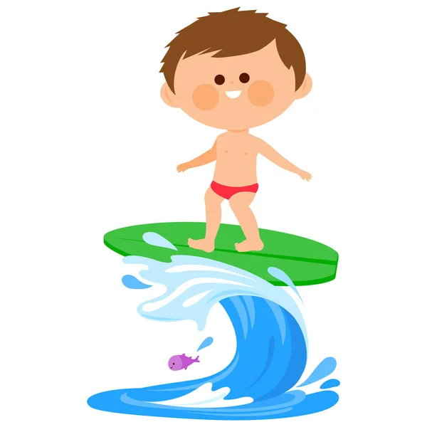 Chlapec Surfující Vlně Moři Vektorová Ilustrace — Stockový vektor