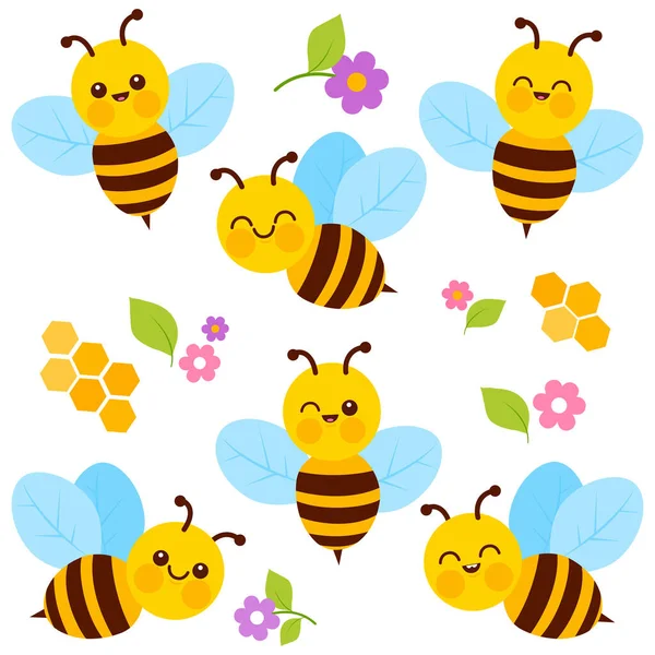 Набір Милих Бджіл Векторні Ілюстрації — стоковий вектор