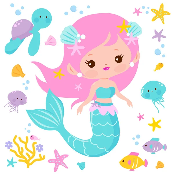 Belle Sirène Animaux Mer Illustration Vectorielle — Image vectorielle