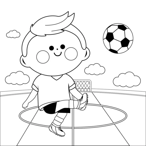 Desenho Para Colorir Com Menino Jogando Futebol Desenho Arte Linha  vetor(es) de stock de ©Sybirko 428463212