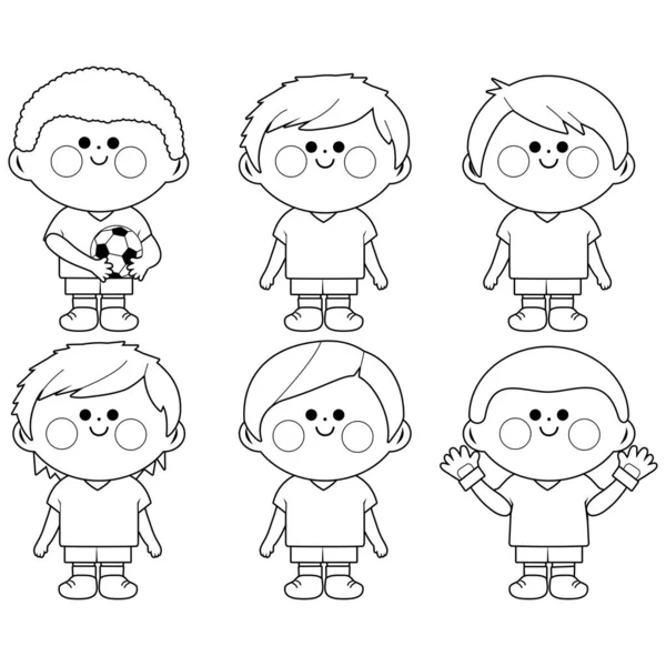 少年サッカーチーム ベクトル黒と白の着色ページ — ストックベクタ