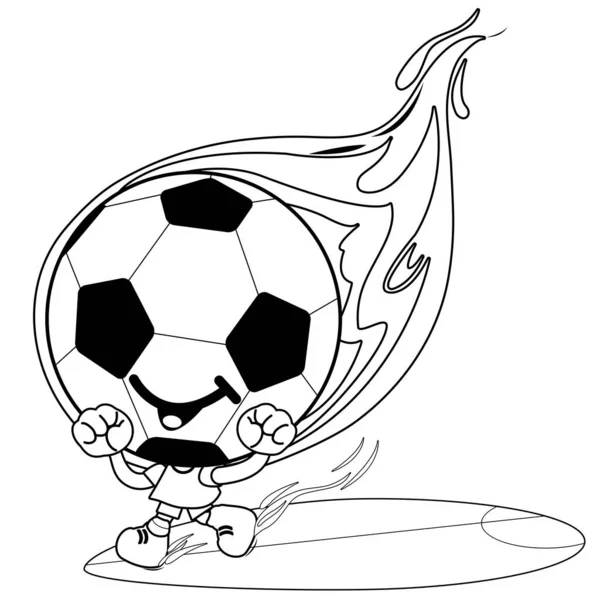 Personaje Fútbol Dibujos Animados Llamas Vector Blanco Negro Para Colorear — Vector de stock