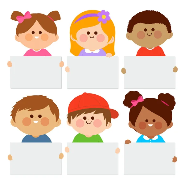 Diverse Group Children Holding Blank Placards Vector Illustration — Stock Vector