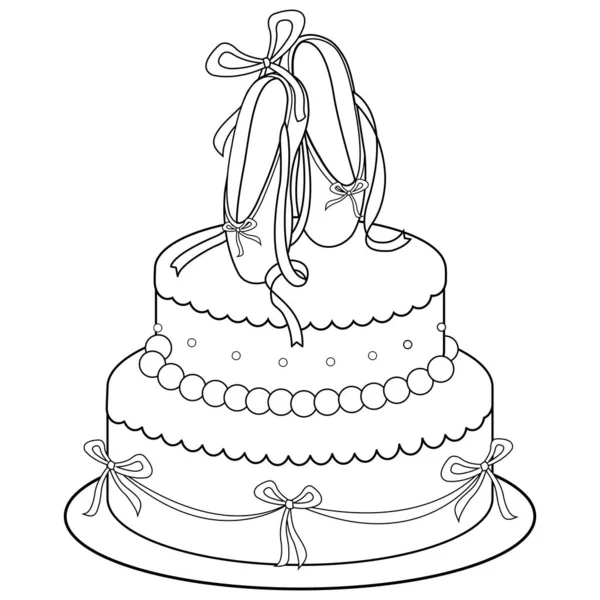 Pastel Cumpleaños Decorado Con Zapatos Ballet Perlas Cintas Vector Blanco — Archivo Imágenes Vectoriales