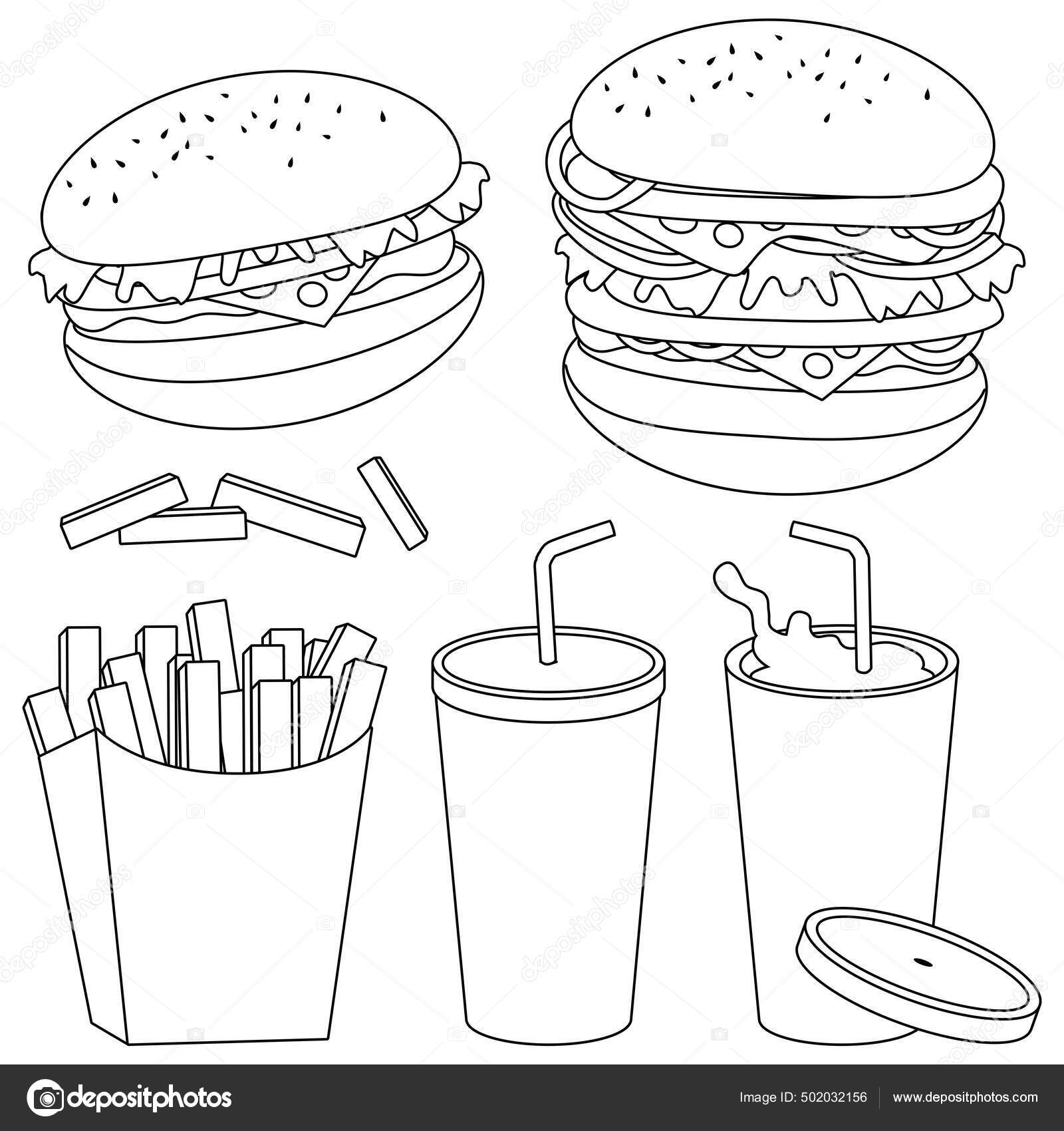 Hamburger coloring page图库矢量图片、免版税Hamburger coloring page插图|DepositPhotos, image size:1600x1700